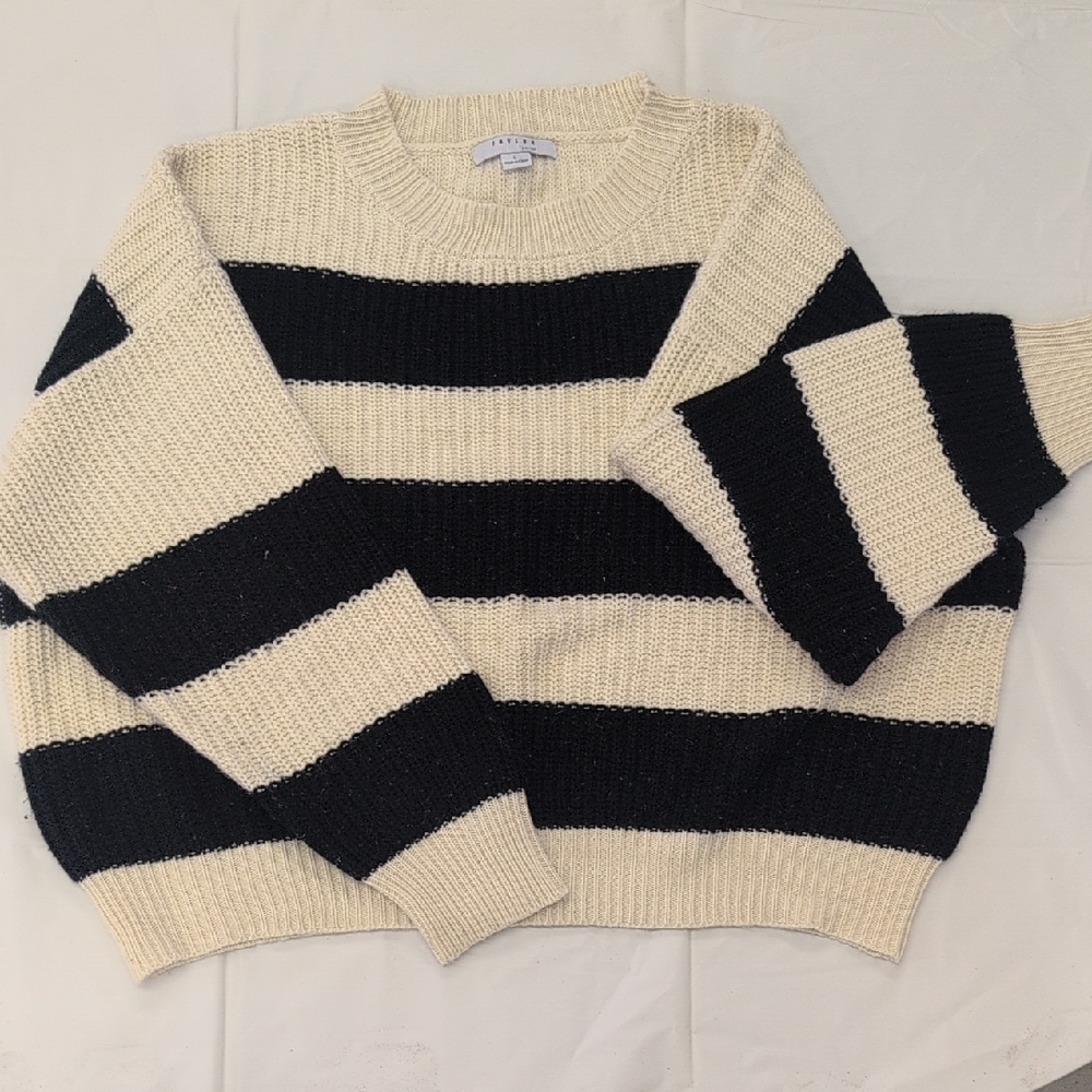 Elegant Black and Cream Striped Women's Sweater
